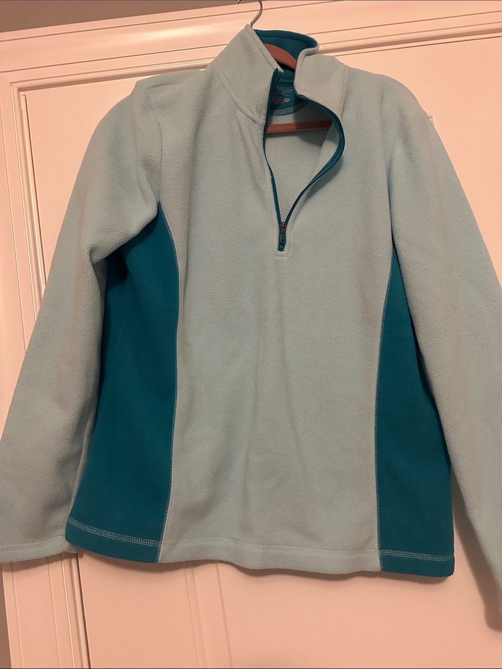 Light Blue and Teal Half-Zip Fleece Pullover